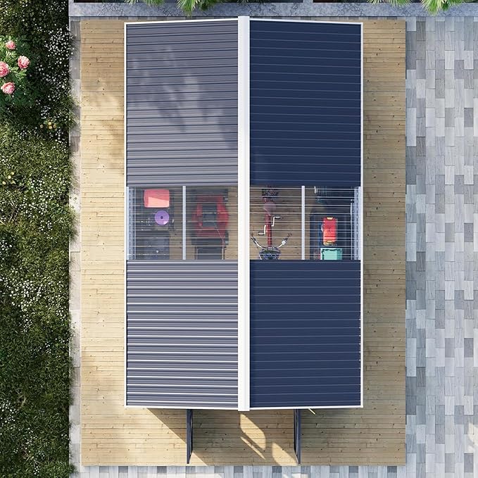 Restland 10x16 FT Outdoor Storage Shed Reinforced Frame Metal Shed with Clear Roof, Air Vent & Lockable Door Large Garden Tool Storage Sheds for Backyard, Garden, Lawn