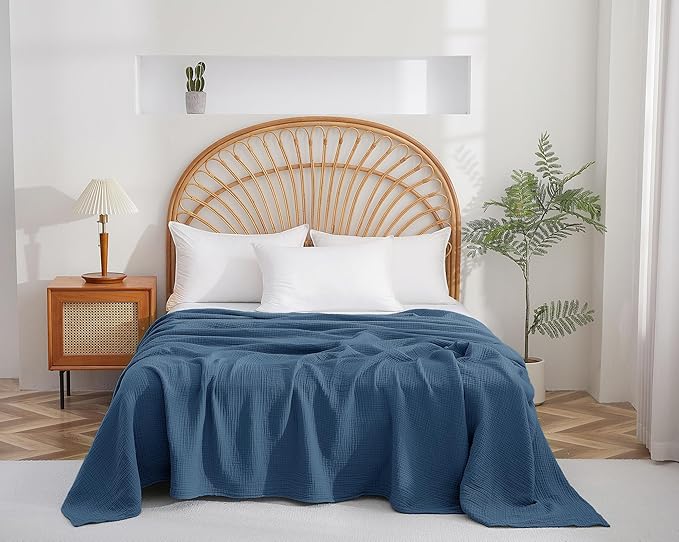 100% Cotton Muslin Twin XL Blanket (66" x 90") – A Luxuriously Soft, 4-Layer Lightweight and Breathable Gauze Blanket, Perfect for Year-Round use on beds, couches (Pacific Blue, Twin XL)