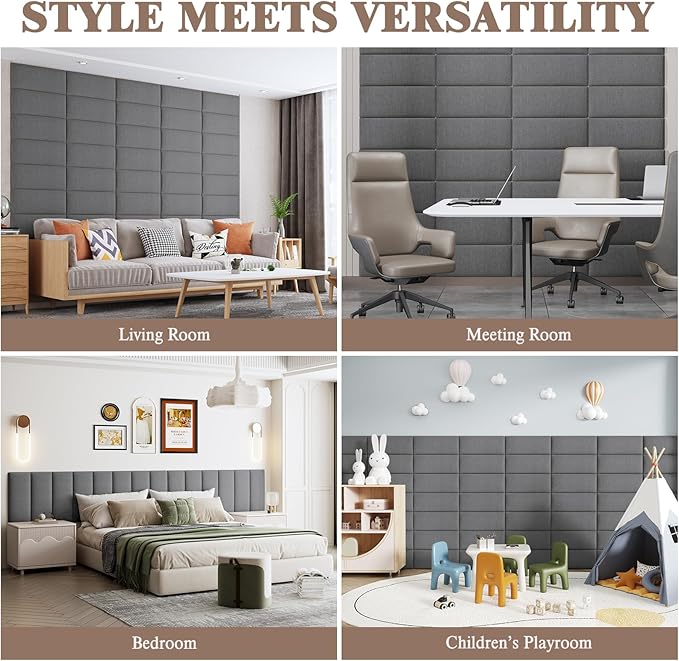 Upholstered Headboard for Full Twin Size Bed, Wall Mounted & Peel and Stick Headboard, Soundproof DIY Wall Panels, Fabric Tufted Head board in Modern Design for Bedroom (6 Panels, Each 23.62"x9.84"）