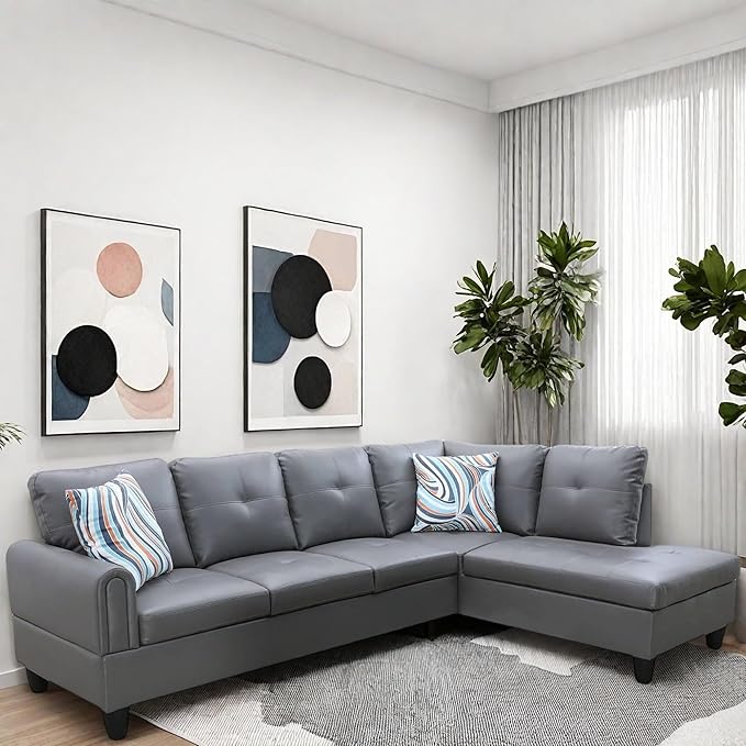 L Shaped Couch, Modular Sectional Sofa with Chaise, Modern Modular Sofas Furniture Sofa Couches for Living Room/Apartment/Office/Bedroom, Dark Grey