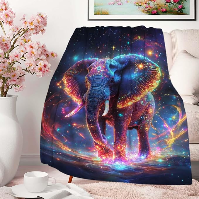Elephant Throw Blanket, Elephant Gifts for Women Men Adults, Soft Fleece Animal Blanket for Cozy Bedroom, Living Room Deor, 50x60 Inches