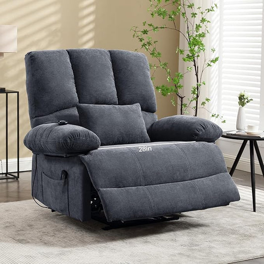 Oversized Power Recliner Chair 350lb with Hidable Cup Holders, Extra Wide Large Big Electric Recliner Chair with Lumbar Support Pillow Nursery Chair Living Room (Power, GREY-ET6008)
