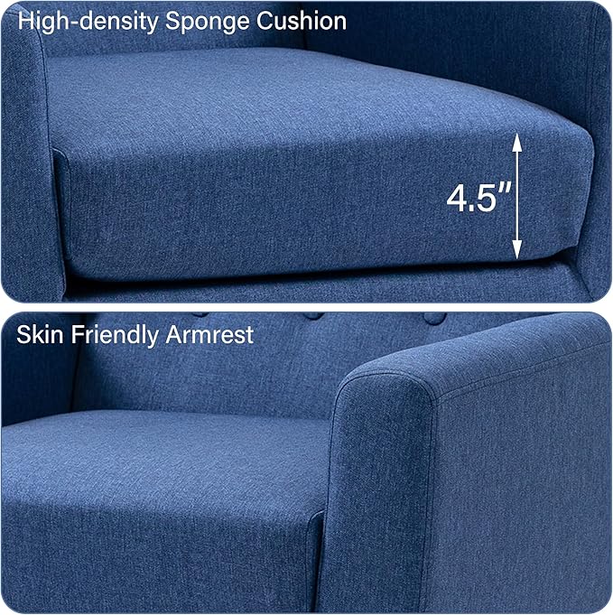 Accent Chair, Mid-Century Modern Fabric Chairs with Arms for Living Room, Comfy Upholstered Club Single Sofa Armchair for Bedroom Waiting Room with Solid Wood Frame (Fabric Navy Blue, Set of 1)