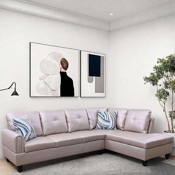 L Shaped Couch, Modular Sectional Sofa with Chaise, Modern Modular Sofas Furniture Sofa Couches for Living Room/Apartment/Office/Bedroom, Latte