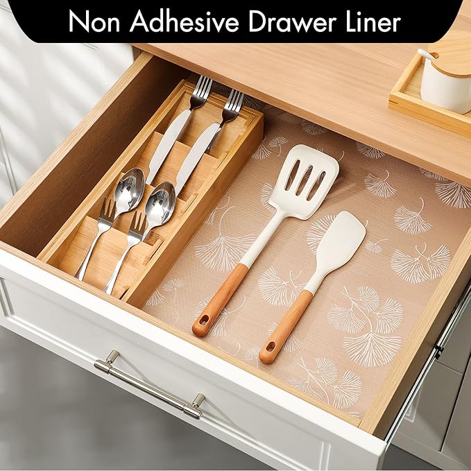 Cooyes Shelf Liner, Non Adhesive Drawer and Cabinet Liner, EVA Washable Oil-Proof Shelf Paper for Kitchen Cabinets, Refrigerator, Storage, Desks with Modern Pattern