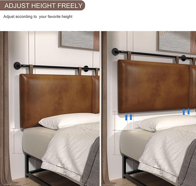Queen Headboard, Hanging Headboards with Brown Faux Leather Industrial Pipe Modern Style Only for Bed Backboard (Brown Leather, Queen)