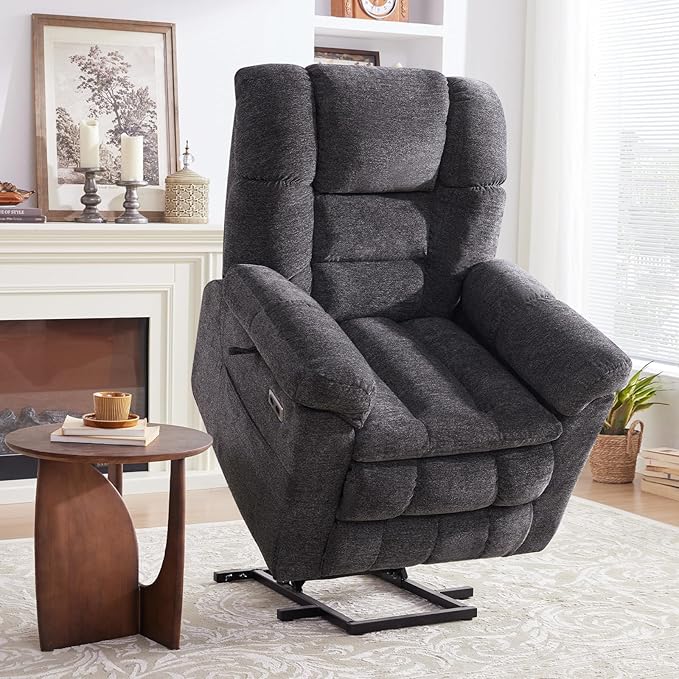 Triple Motor Power Lift Recliner Chair with Massage and Dual Heat for Elderly People, Zero Gravity Lay Flat Recliner Infinite Position, USB Ports（Grey）