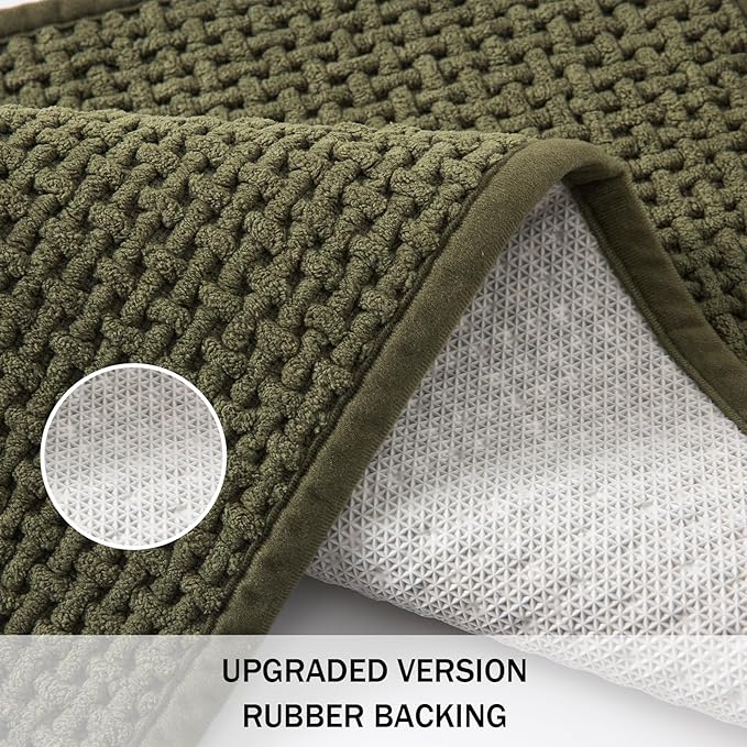 Bathroom Rugs Non Slip Washable, Super Absorbent Thin Bath Mat for Small Quick Dry Low Pile Bathroom Rug, (Dark Green, 32″x20″)