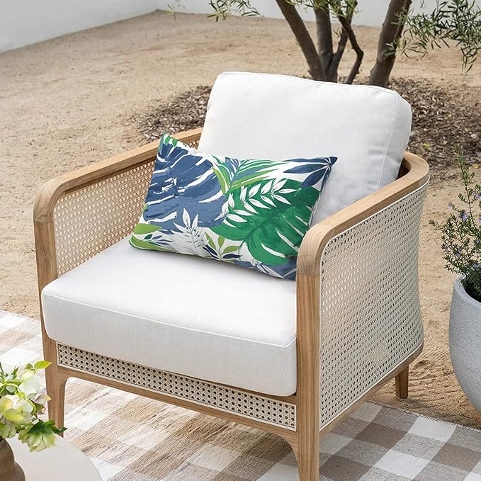 Outdoor/Indoor Lumbar Pillows, Water Repellent Cushion Pillows, 12x20 Inch, Outdoor Pillows with Inserts for Home Garden, Pack of 2, Islamorada Blue Green