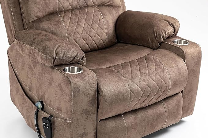 Recliner Lift Chairs for Elderly, 180 Degrees Lay Flat Recliner Chair with Heat and Massage and Cup Holder for Adults 400 lb Capacity (Brown Velvet)