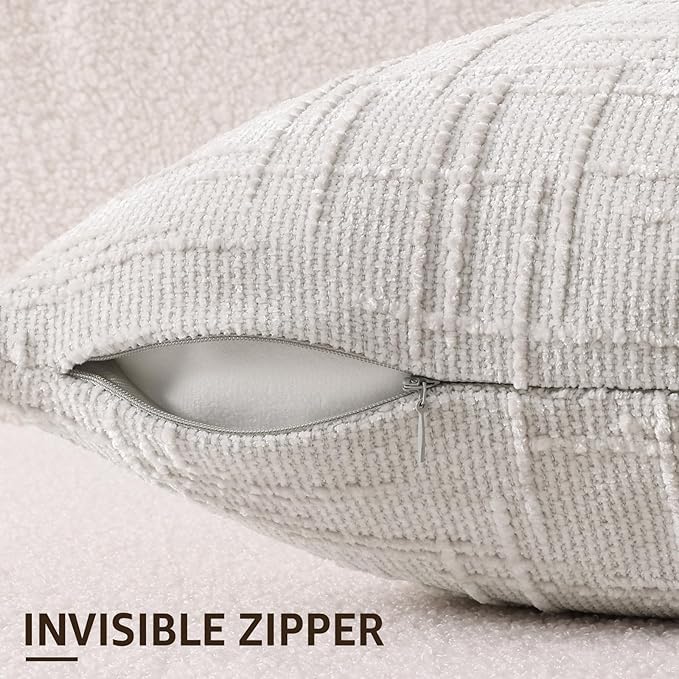 decorUhome Light Grey Chenille Throw Pillow Covers 16x16 Set of 2 Thick Textured Slubby Couch Pillow Covers Farmhouse Accent Modern Neutral Decorative Pillow Cases for Bed Sofa Living Room