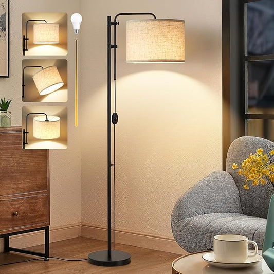 GyroVu Floor Lamp for Living Room, Adjustable Height Standing Lamps with 350° Rotate Beige Lampshade, 67.5-Inch Modern Tall Lamp Dimmable Floor Lamps for Corner Bedroom Home Office (Bulb Included)