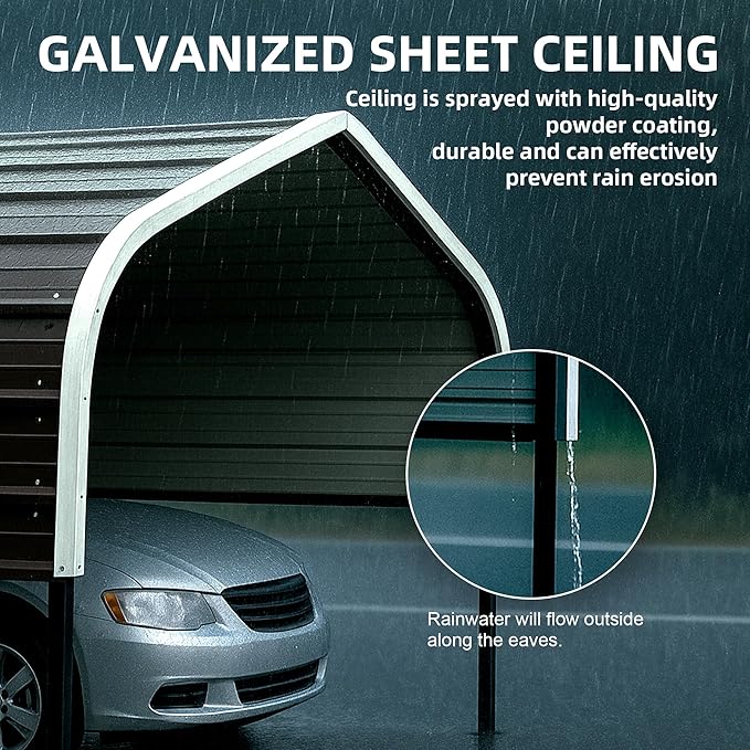 12x20 Metal Carport with Base Fixings Heavy Duty Garage Outdoor Chrome Plated Frame and Sheet Metal Construction Suitable for Boats, Cars, Tractors and Agricultural Equipment, Light Gray