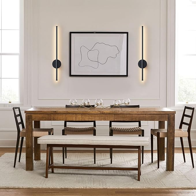 Battery Operated Modern Wall Sconces, Dimmable Wireless Wall Light Set of Two with Remote Control, 3 Color Temperatures, Rechargeable LED Wall Sconce for Bedroom, Living Room, Hallway, 27.6 Inch Black