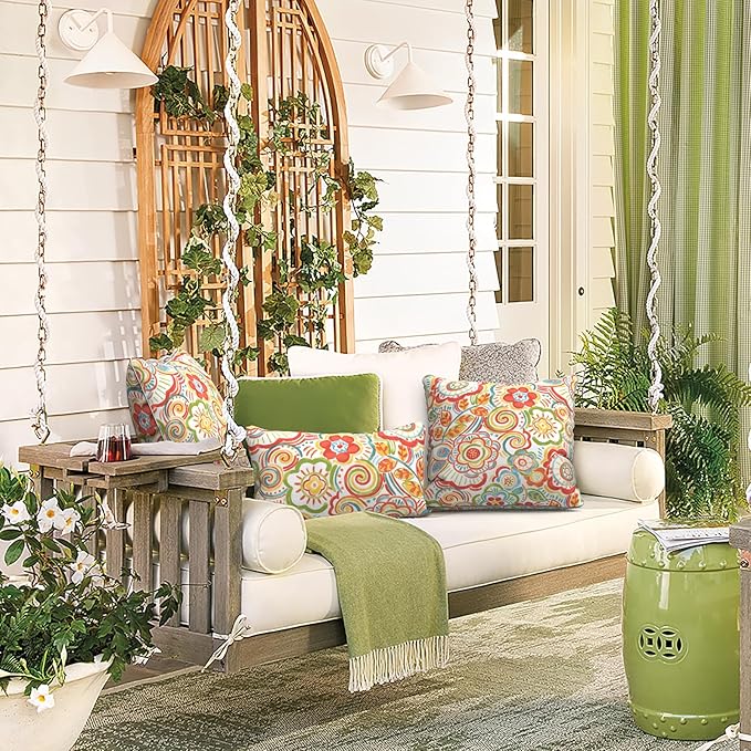 LVTXIII Outdoor/Indoor Lumbar Pillows, Decorative Patio Lumbar Cushions, Fluffy Water Repellent Garden Cushions for Home Patio Coach Sofa Use, 12×20 Inch, Pack of 2, Flower Multi