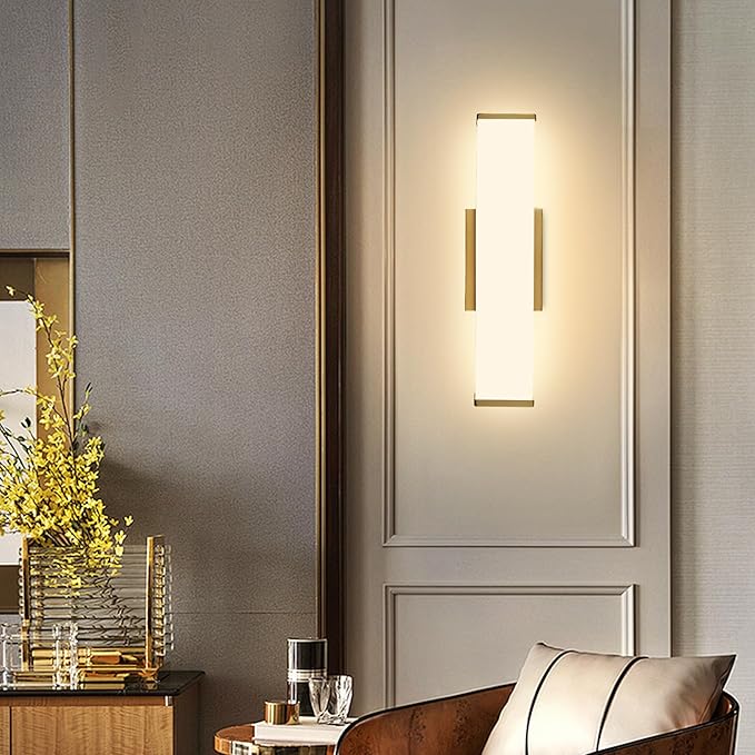 Kalium 16in Modern Wall Sconces, Dimmable Bathroom Vanity Lights, 3000K Warm White LED Indoor Sconces Lighting for Bathroom, Stairs, Living Room, Bedroom. Hardwired.