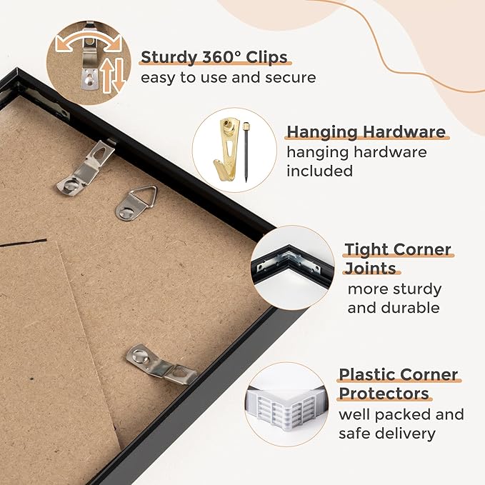 6x6 Metal Picture Frame - Black Aluminum Square Frames with Real Glass, Wall Mounting Horizontally or Vertically, Simple and Elegant Decor for Wall Gallery Poster Photo Frames, Black