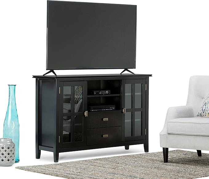 SIMPLIHOME Artisan SOLID WOOD 53 Inch Wide Transitional TV Media Stand in Black for TVs up to 60 Inches, For the Living Room and Entertainment Center