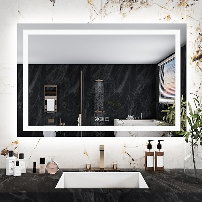 Antok 32"x 48" LED Bathroom Mirror with Lights, Anti-Fog, Dimmable, Lighted Vanity Mirror with Tempered Glass, Memory Function, 3 Light Modes, Safe Use, Horizontal, Vertical