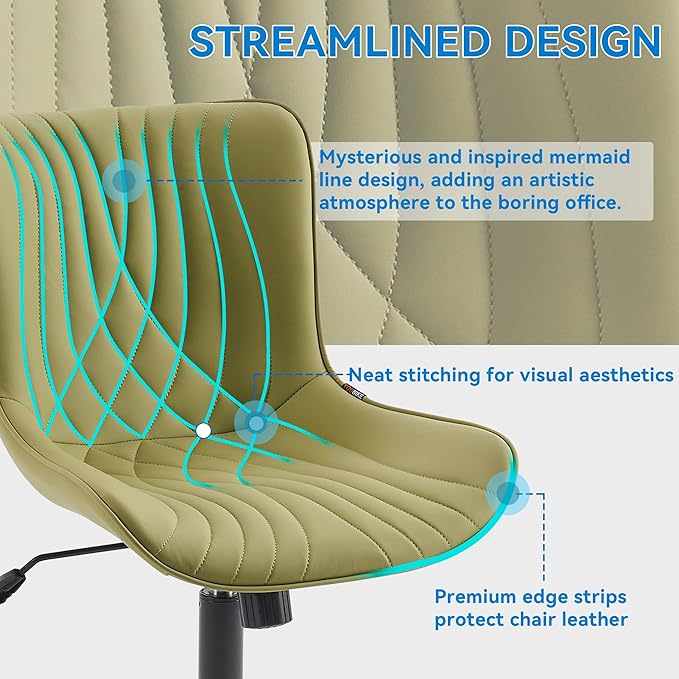 YOUNIKE Office Chair, Armless Desk Chair with Wheels, Home Office Computer Task Chairs, Modern Faux Leather Padded Vanity Chair, Adjustable Swivel Rolling Chairs with Back, Avocado Green