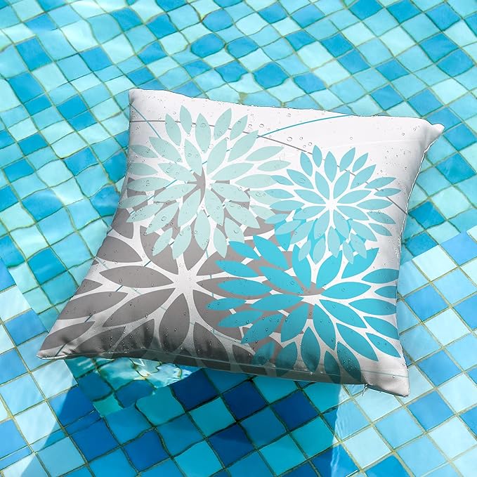 DFXSZ Outdoor Pillow Covers 20x20 Inch Set of 2 Blue Flower Decorative Waterproof Summer Outdoor Pillow Covers for Patio Funiture Garden Couch 168H20