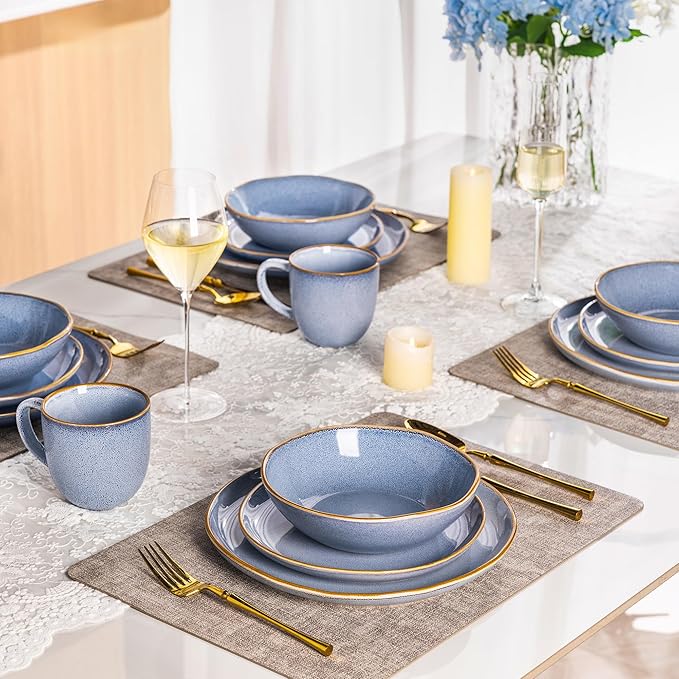 AmorArc Ceramic Dinnerware Sets,Handmade Reactive Glaze Stoneware Plates and Bowls Set,Highly Scratch Resistant Dishes | Dishwasher & Microwave Safe Dishes Set, Service for 6 (18pc)