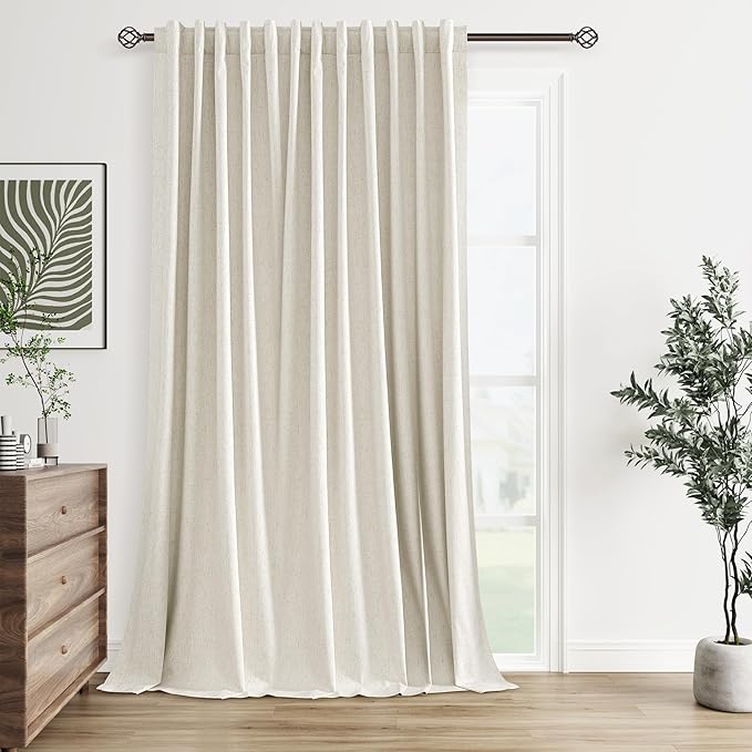 Guken Natural Linen Blackout Curtains 100 Inch Wide by 108 Inch for Living Room Bedroom Back Tab Thermal Insulated 100% Black Out Linen 1 Drapes Room Darkening Window Curtains,1 Panel