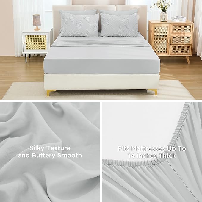 Andency Light Grey Full Size Comforter Set with Sheets - 7 Pieces Bed in a Bag Boho Tufted Bedding Sets Fluffy Lightweight Gray Full Bed Set with Comforter, Sheets, Pillowcases & Shams for All Season