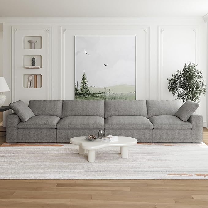 JACH 4-Seats Modular Sectional Couches for Living Room, Modern Convertible Sofa, Cloud Couch, Cushion Covers Removable, Soft Comfy Couch for Living Room Bedroom Apartment (Grey)