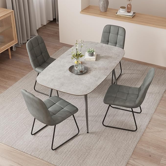 47''Dining Table Set for 4,Modern Wood Dining Table,Leather Dining Chairs 4,Table and Chairs Set of 4,Ideal for Kitchen Dining Room (Gray Table + 4 U-Shaped Gray Chairs, 47.2")