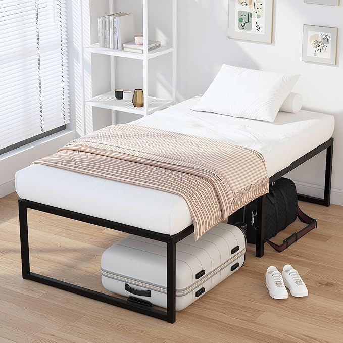 EMODA 16 Inch Narrow Twin Bed Frame 30x75, Heavy Duty Metal Platform No Box Spring Needed, Easy Assembly Noise Free, Black