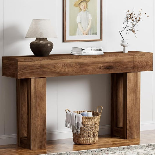 63 Inch Long Console Table, Narrow Rectangular Sofa Table Behind The Couch, Farmhouse Entryway Table for Entrance, Hallway, Living Room (Brown)