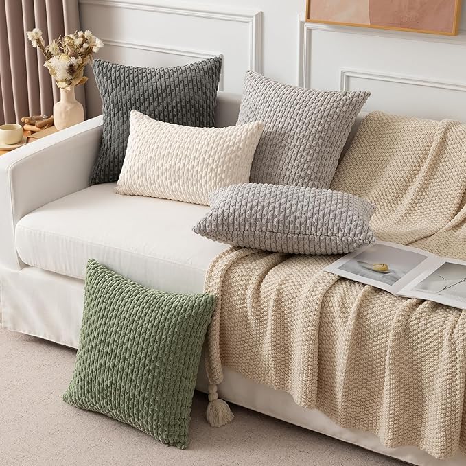 Kevin Textile Throw Pillow Covers 20x20 Decorative Corduroy Farmhouse Cushion Covers Pillowcase for Couch Sofa Bedroom Car Set of 2 Dark Grey