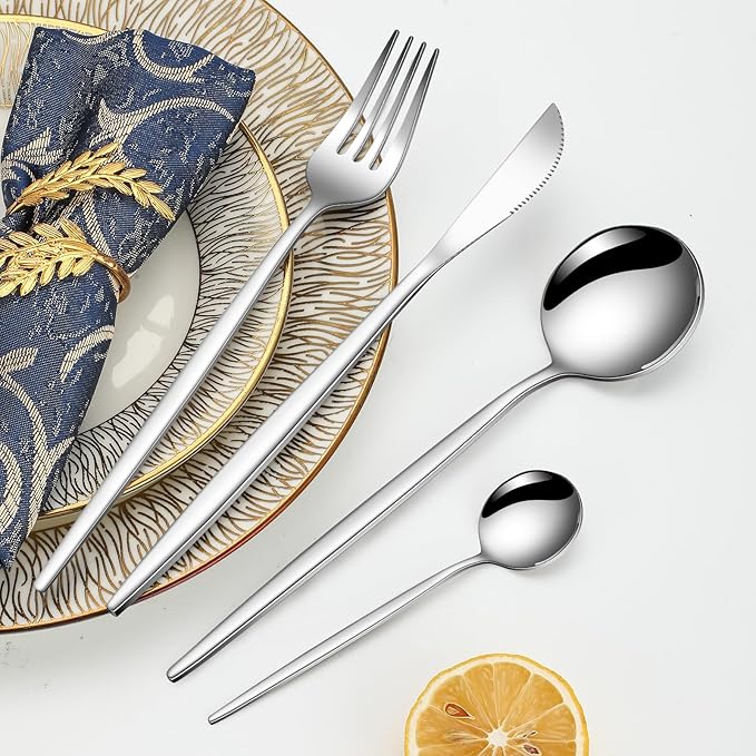 24 Pcs Silverware Set for 6,Stainless Steel Cutlery Flatware Set, Durable Eating Utensils Set Included Knives Spoons and Forks Set,Mirror Polished Tableware For Home,Restaurant,Dishwasher Safe