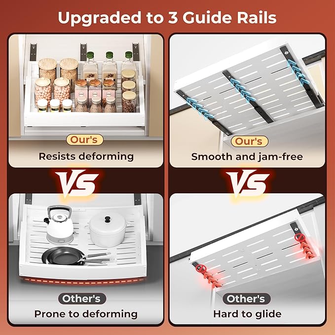 2Pack Pull Out Cabinet Organizer, Slide Out Drawer Expandable Width (12"-19") and Depth (17"-23") With 3 Slides, Fixed with Adhesive Film or Nail for Cabinets in Kitchen, Pantry or Bathroom