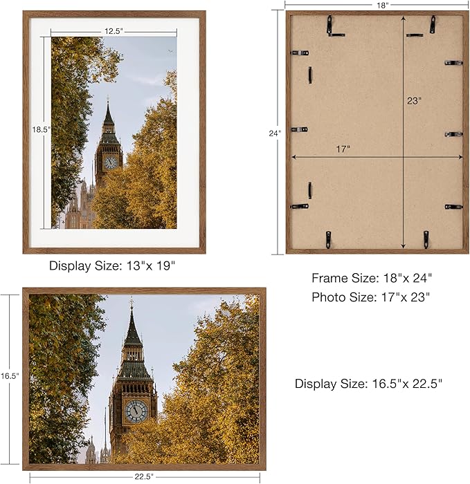 Axeman 17x23 Frame | Solid Oak Wood 13 x 19 Picture Frame With Mat To 17x23 | 23x17 Wood Poster Frame | Tempered Glass and Hanging Hardware Included Home Wall Decor Art Hanging Frame | Walnut