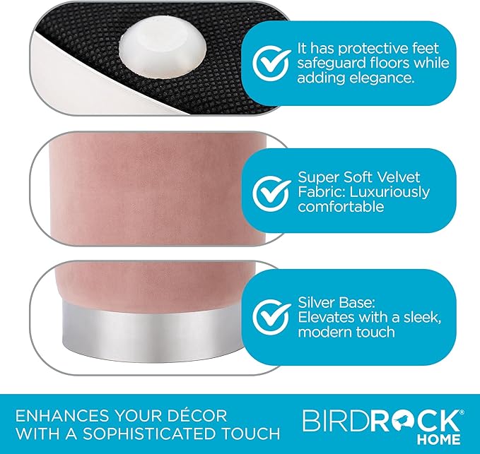 BIRDROCK HOME Round Ottoman Foot Stool – Soft Padded Modern Design – Ideal for Living Room, Bedroom – Compact Footrest, Vanity Chair, Small Furniture – Foam Seating, Decorative Accent (Dusty Rose)