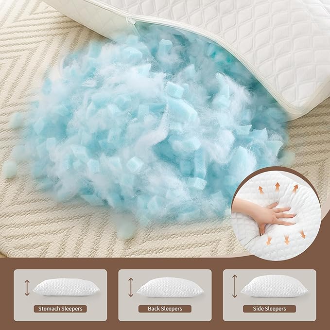DAYLUCK Cooling Bed Pillows for Sleeping 1 Pack Standard/Queen Size, Firm and Soft Adjustable Shredded Memory Foam Pillows for Side Back Stomach Sleepers, Neck Pain Relief
