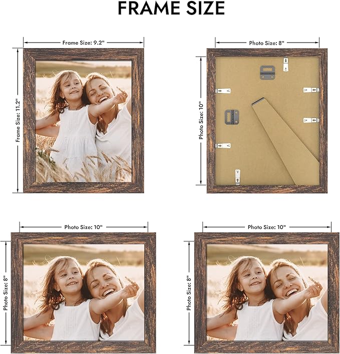 8x10 Picture Frame, Made of Real Glass and Wooden Frame, Horizontal and Vertical Display for Wall or Tabletop (Rustic Brown, 1 Pack)