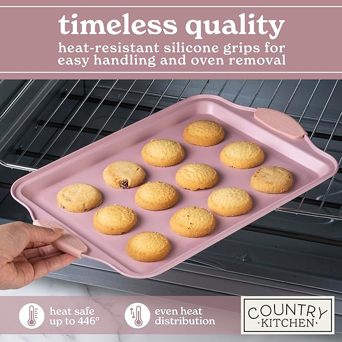 Country Kitchen Nonstick Stackable Bakeware Set - Heavy Duty, Durable, Easy Release Baking Set, Pink, 4 Pcs