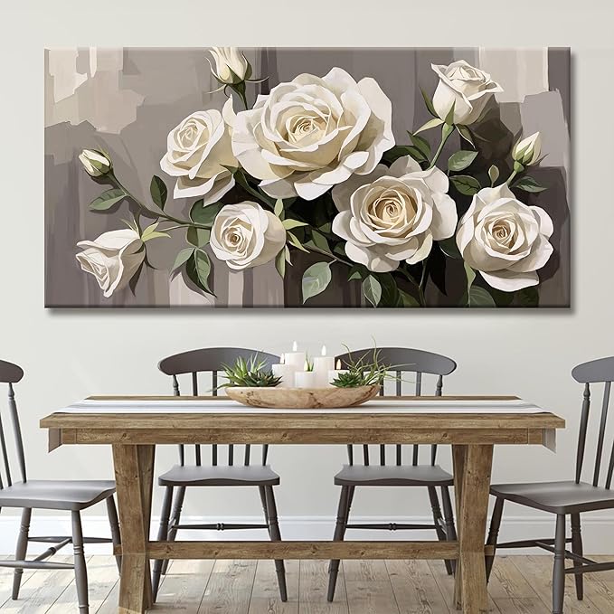 Tsomzxng Large Canvas Art Wall Decor White Flowers Wall Art Picture Modern Landscape Wildflower Artwork Painting Home Wall Decor For Living Room Bedroom Home Office Prints Artwork 29"X 58"