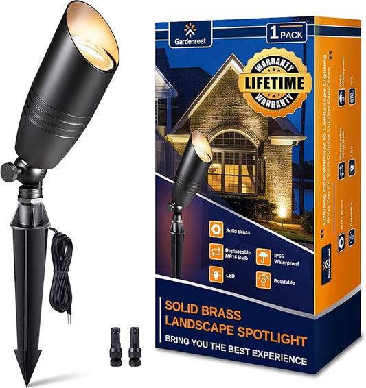 Landscape Spotlights Low Voltage - Brass 12V Outdoor Uplight LED, Wired Spot Lights IP65 Waterproof, Bright Metal Black for Exterior Garden Yard Tree House Without MR16 Bulb