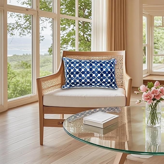 Pack of 2 Patio Lumbar Pillows, 12"x20" Fade Resistant Outdoor Waterproof Lumbar Pillow with Inners, Decorative Garden Lumbar Cushions for Home Patio Terrace Sofa Use