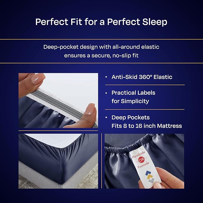 California Design Den King Sheets Deep Pocket Set - Luxury 1000 Thread Count Sateen, Thick and Natural 100% Cotton Bed Sheets, Soft, Breathable and Durable Bedding Set - Navy Blue