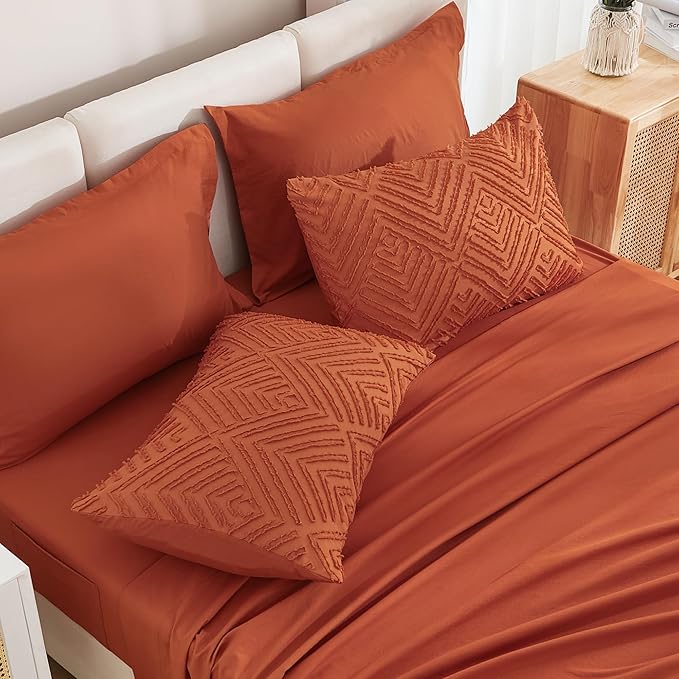 Andency California King Comforter Set Burnt Orange - 7 Piece Cal King Bed in a Bag Boho Terracotta Tufted Bedding Sets, Rust Bed Set with Comforter, Sheets, Pillowcases & Shams
