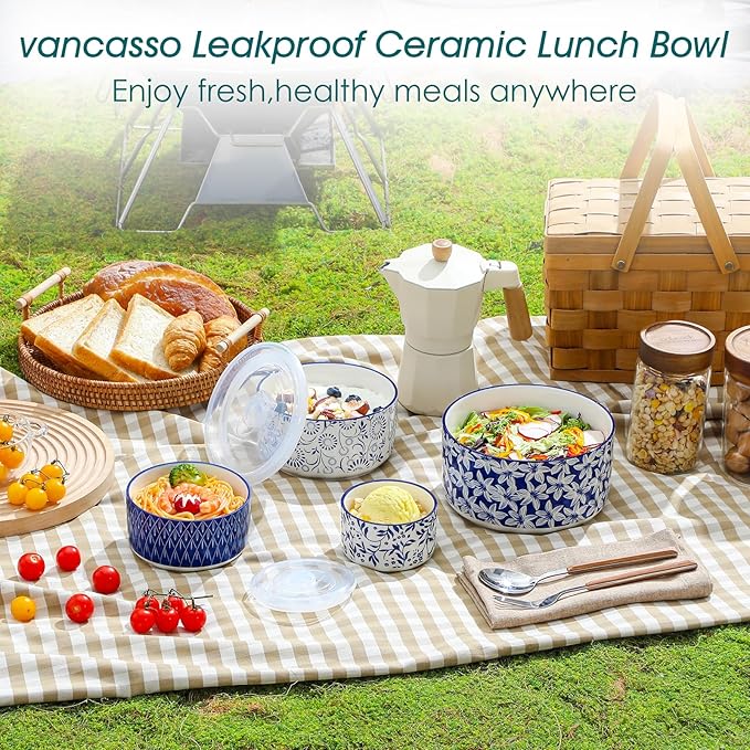 vancasso Ceramic Mixing Bowls with Lids Set of 4,Ceramic Serving Bowls,Nesting Bowls for Food Storage,Prep Bowl,Mixing Bowl for Kitchen,Microwave & Dishwasher Safe,Series SELENE,60+36+20+10 Oz