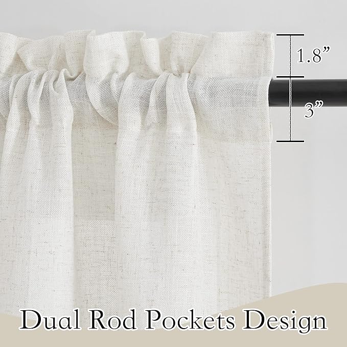 RYB HOME Linen Textured Semi Sheer Curtains Half Privacy Light Glare Filtering Breezy Airy Window Decor for Bedroom Bathroom Living Room, Linen, 34 inch Wide x 63 inch Long, 2 Panels