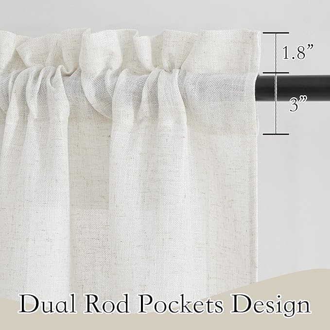 RYB HOME Linen Blend Curtains for Kitchen Bedroom, Thick Heavy Textured Breathable Light Filtering Semi Sheer Short Drapes for Small Window Sunroom, W 42 x L 54 inches, Linen, 2 Panels