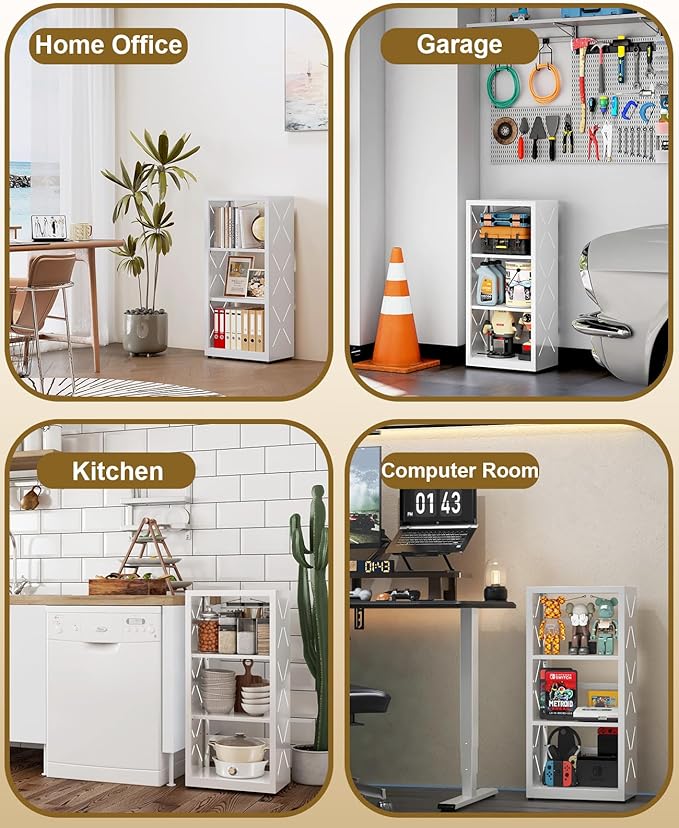 3 Tier Bookshelf, Adjustable Metal Bookcase with Anti-Tip Kit & Leveling Feet, Heavy-Duty Metal Storage Organizer, Modern Corner Shelves for Living Room, Kitchen, Office
