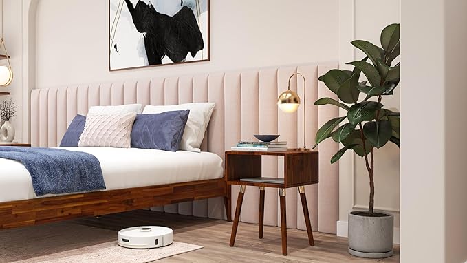 Bme Dinkee Solid Wood Nightstand, Fully Assembled, Without Drawer for Mid Century Bedroom and Living Room, Dark Chocolate